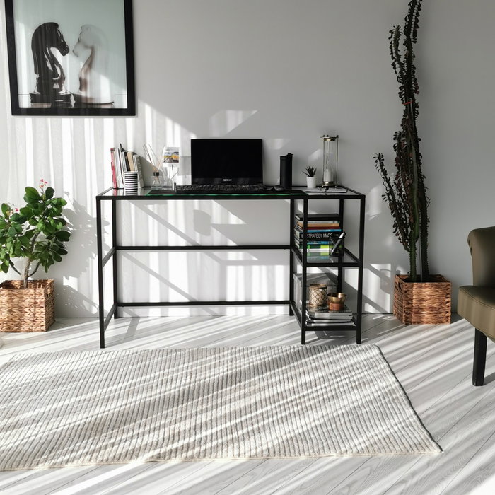 Hanah Home M101 Mesa de Estudio 130x60cm Cristal Templado y Metal Negro Diseño Moderno Industrial